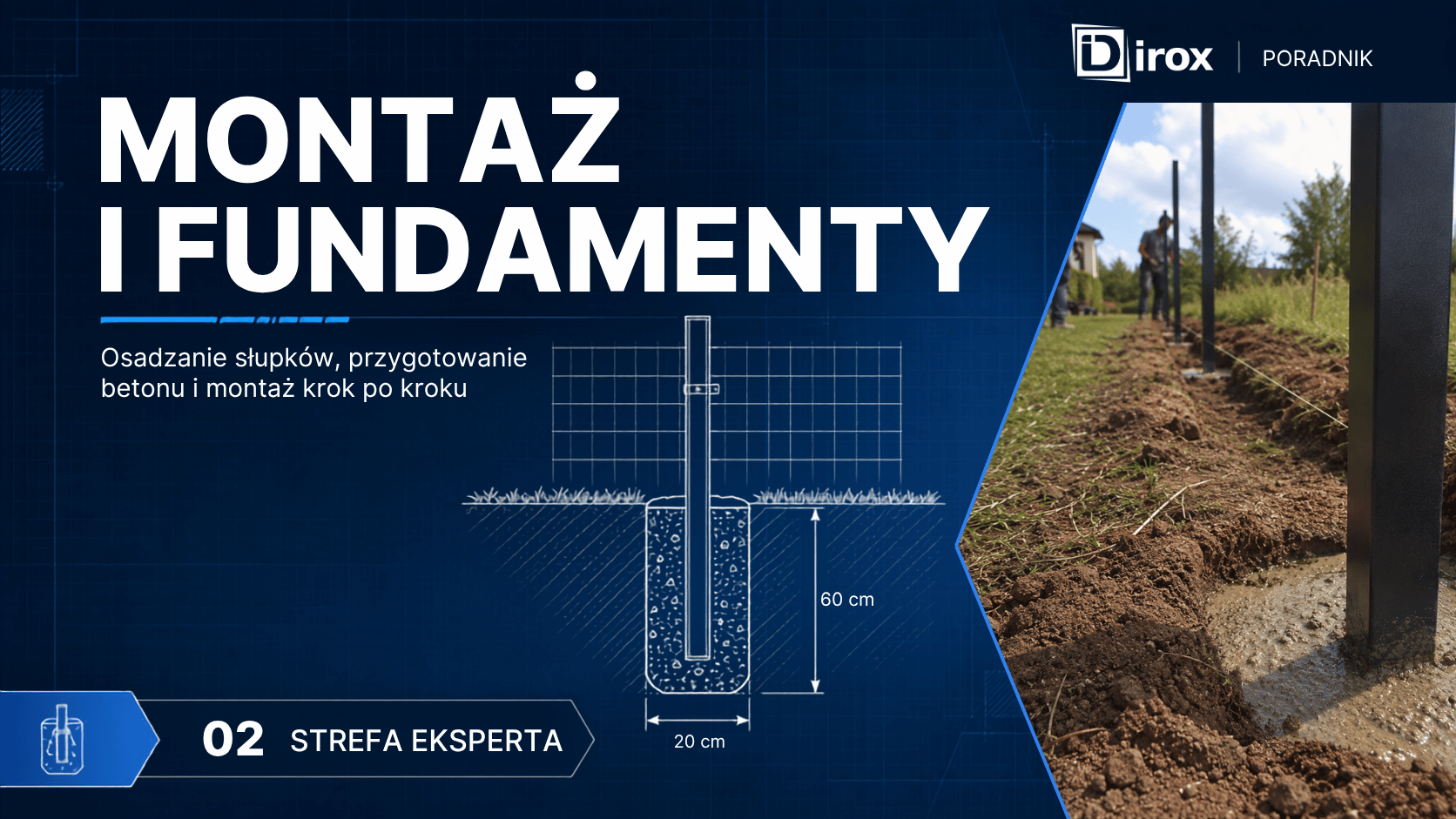 Montaż ogrodzenia panelowego na przygotowanych fundamentach i słupkach